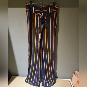 Express Striped Wide-Leg Pants with Tie Waist